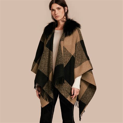 burberry poncho personalised|burberry fur trimmed poncho.